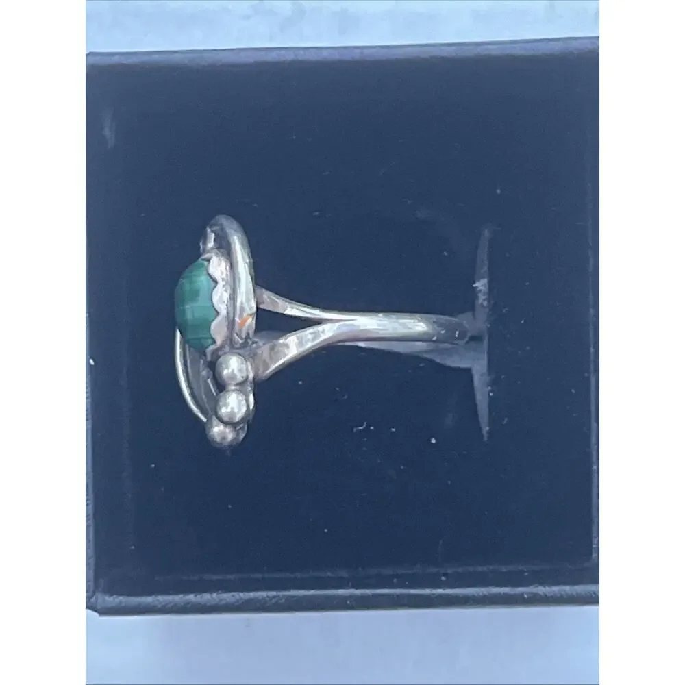 Vintage Navajo Southwestern Malachite Sterling Silver Ring & Earrings Set “EVA”